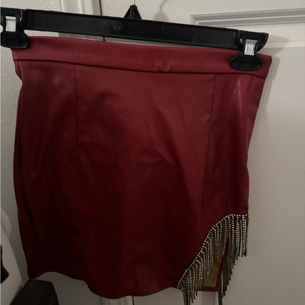 Elegant Red Skirt with Fringe Detail